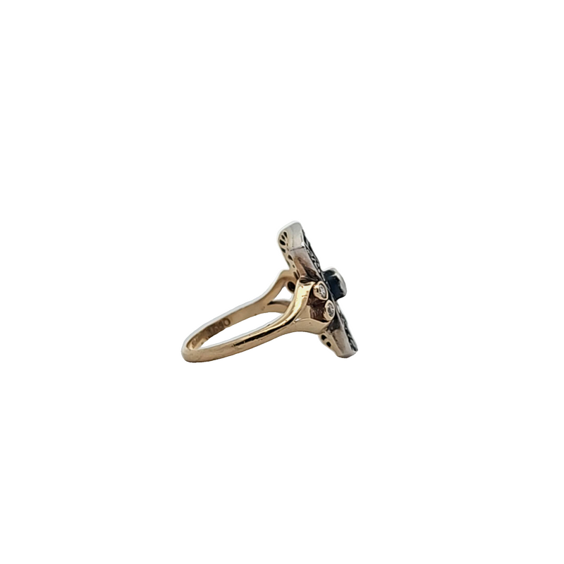 18K YG Vintage Sapphire & Diamond Ring
