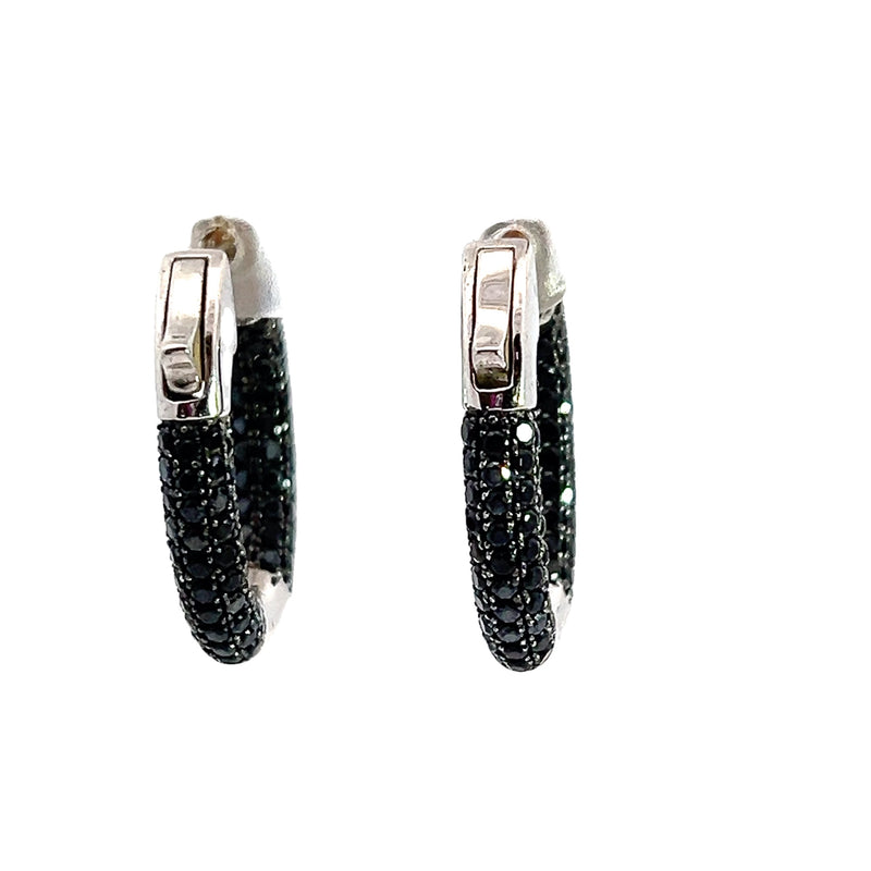 Sterling Silver Black Spinel Hoop Earrings