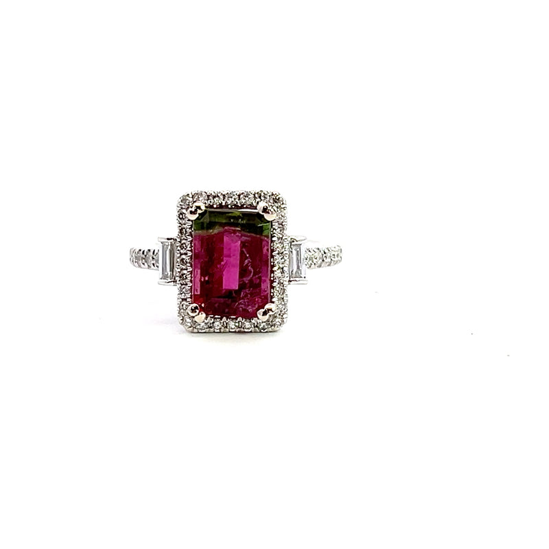 14K WG Watermelon Tourmaline & Diamond Ring