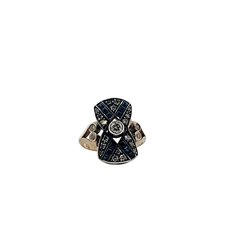 18K YG Vintage Sapphire & Diamond Ring