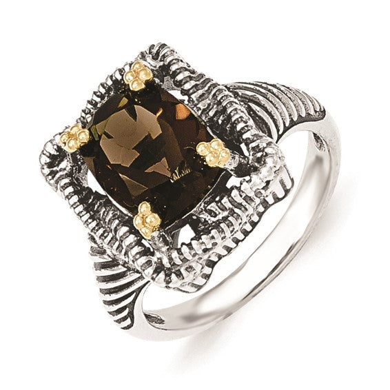 STERLING SILVER/14K YELLOW GOLD QUARTZ RING