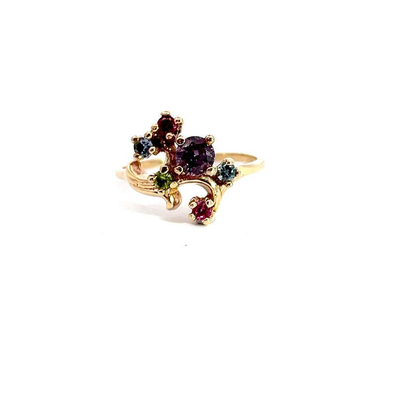 14K YG Multi Stone Freeform Ring