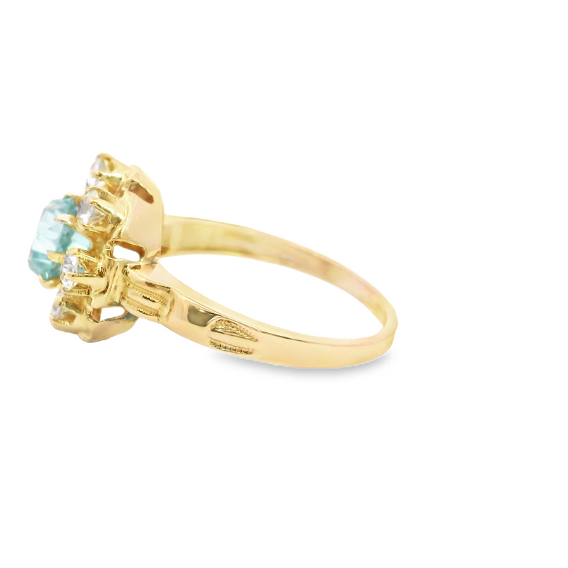 10K YG Blue & White Zircon Ring