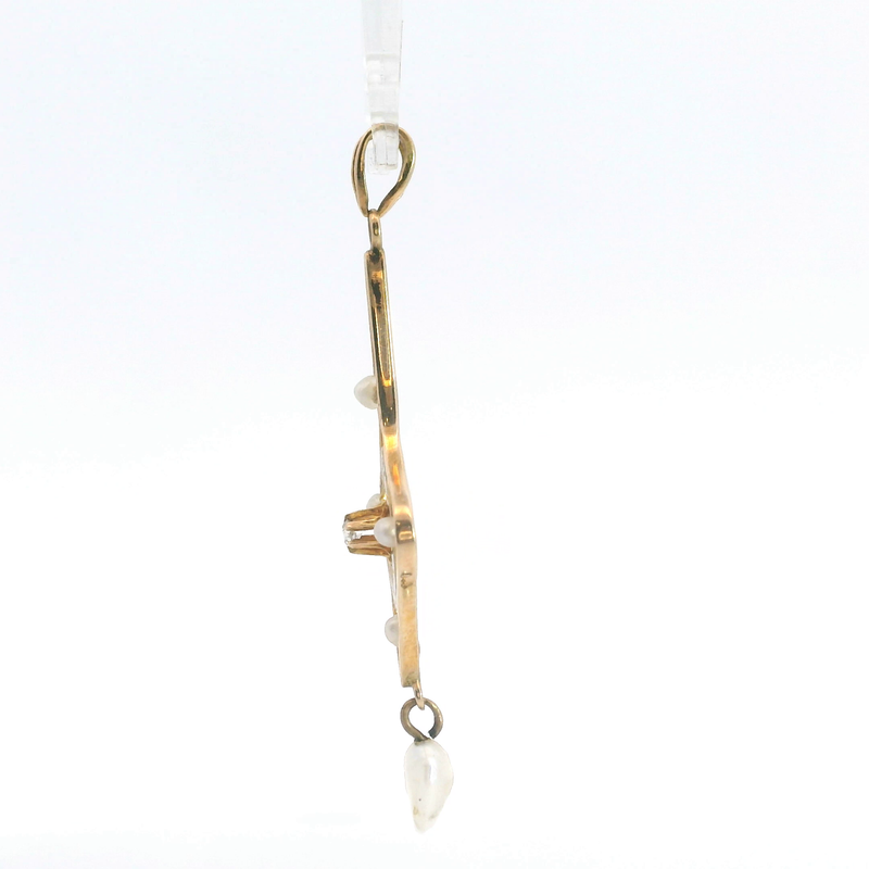 10K YG Pearl, Diamond & Enamel Vintage Pendant