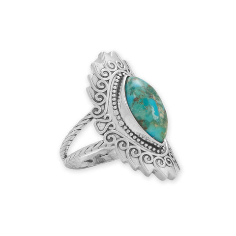 Oxidized Marquise Dot and Swirl Design Turquoise Ring