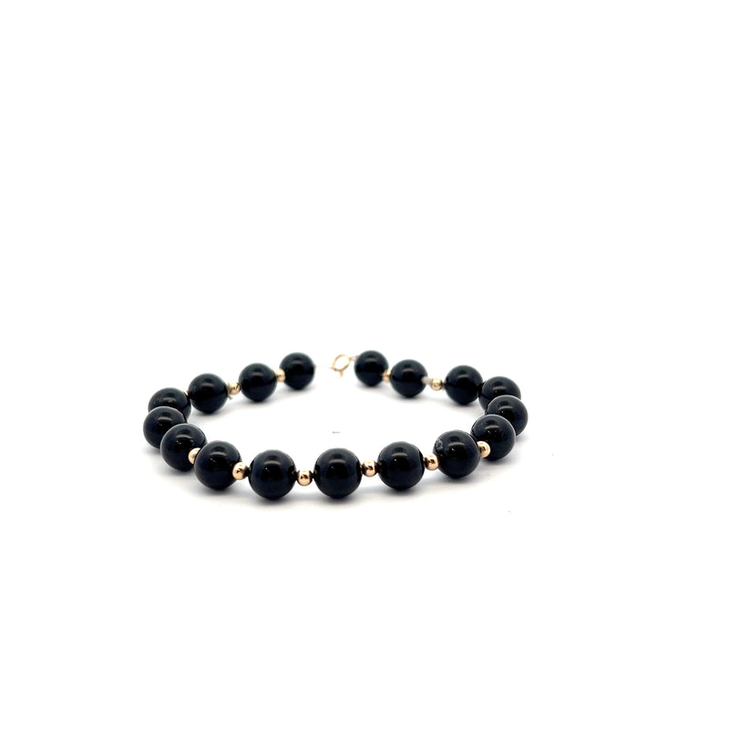 14K YG Black Onyx & Gold Bead Bracelet