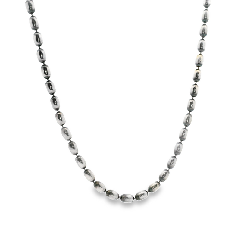 Sterling Silver Elongated Beaded Necklace 24"