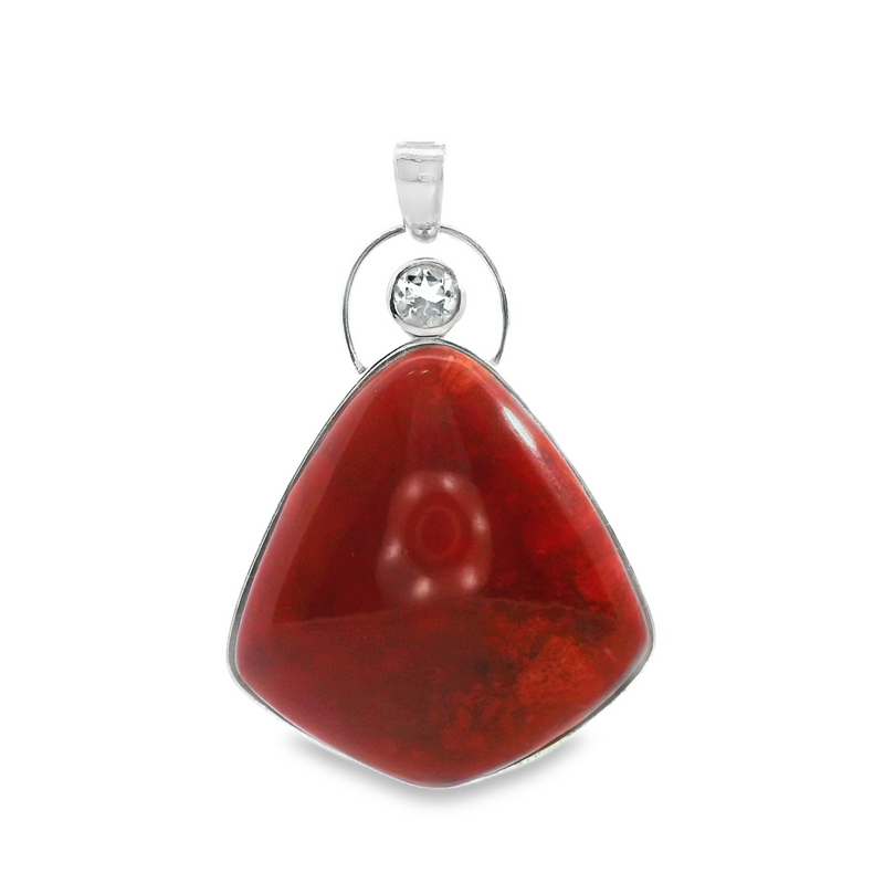 Sterling Silver Red Coral & White Quartz Pendant