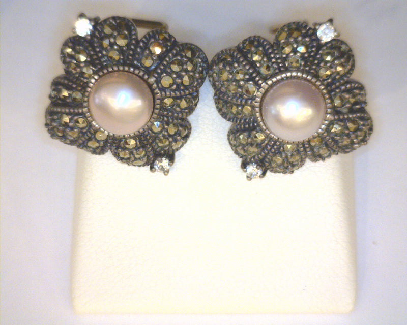 SS MARCASITE /PEARL EARRINGS