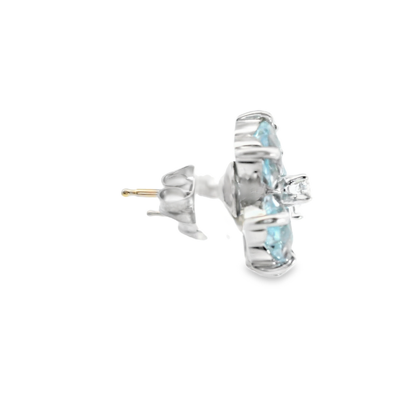 14K WG Aquamarine & Diamond Stud Earrings