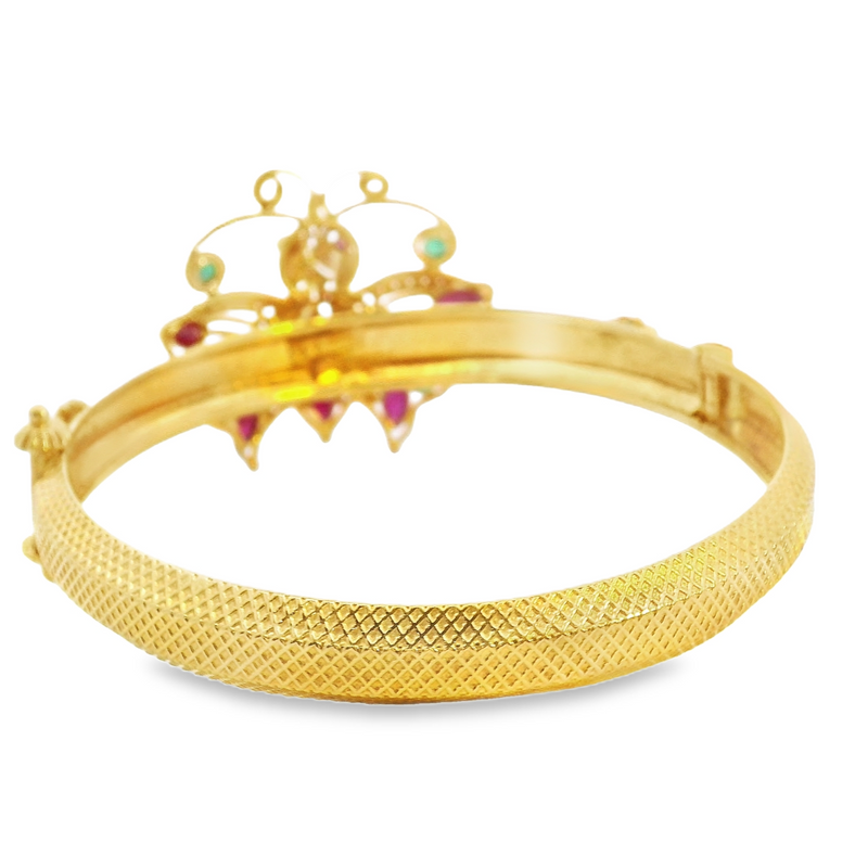 22K Ruby Emerald & Diamond Butterfly Bangle Bracelet