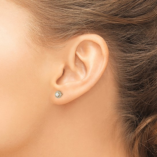 14K YG Syn Opal & CZ Earrings