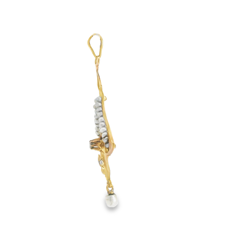 10K YG Pearl & Diamond Vintage Pendant