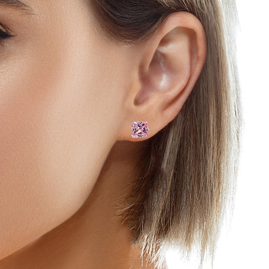 Sterling Silver Pink CZ Stud Earrings