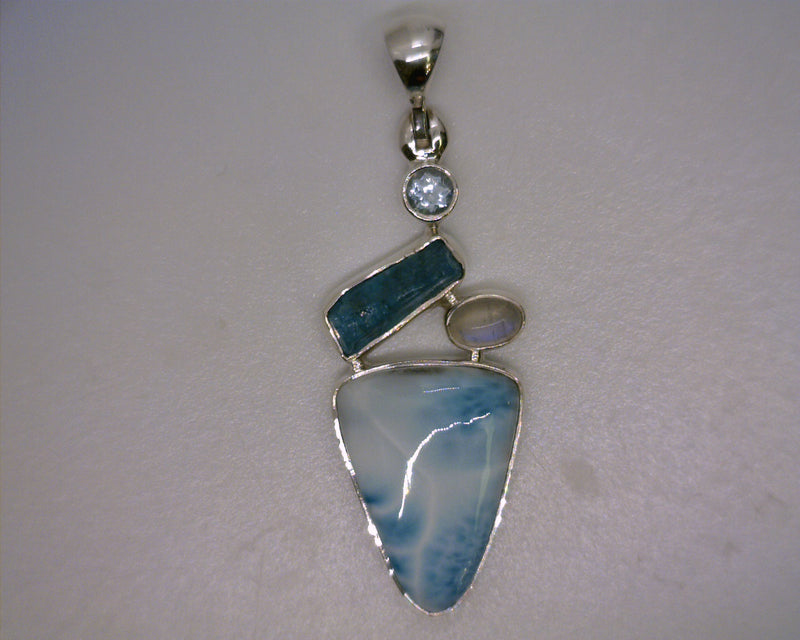 Sterling Silver Larimar, Moonstone, & Blue Topaz Pendant