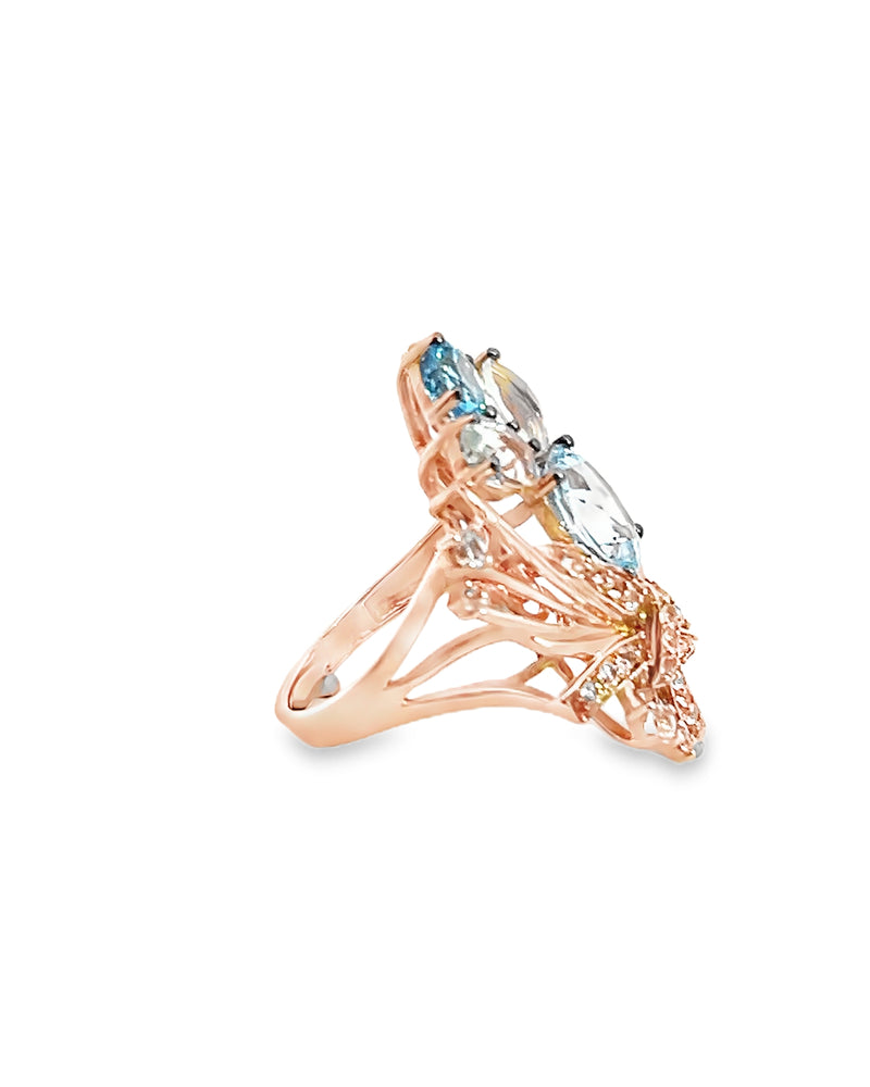 Levian 14K Rose Gold Blue Topaz & Green Quartz Ring