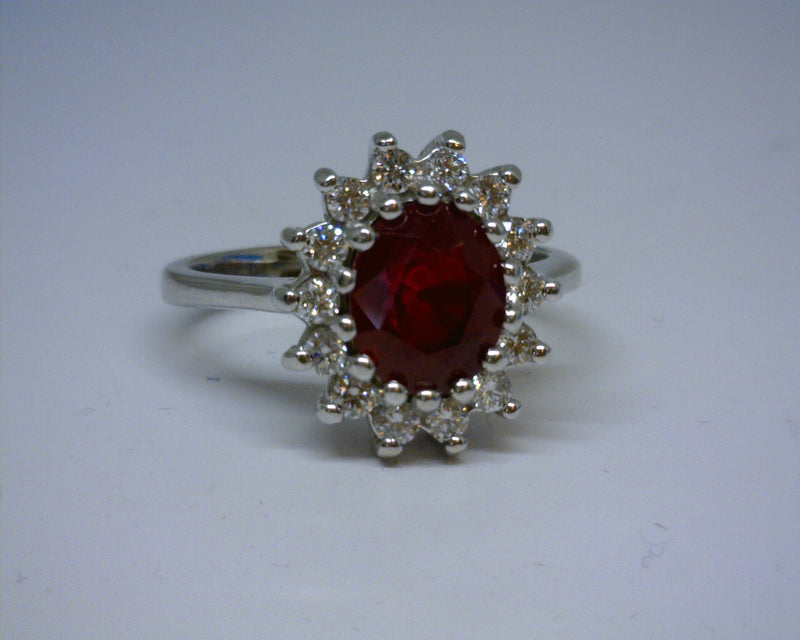 14K WHITE GOLD RUBY/DIAMOND RING