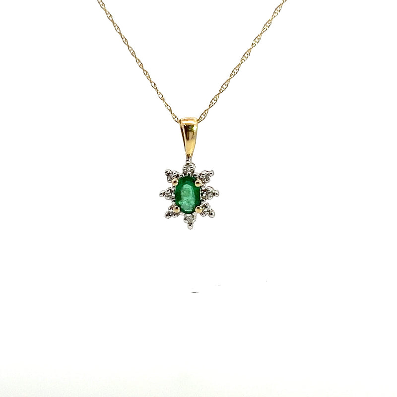 10K YG Emerald & Diamond Pendant