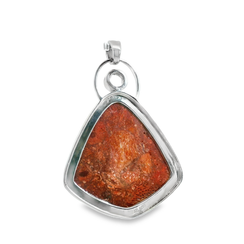 Sterling Silver Red Coral & White Quartz Pendant