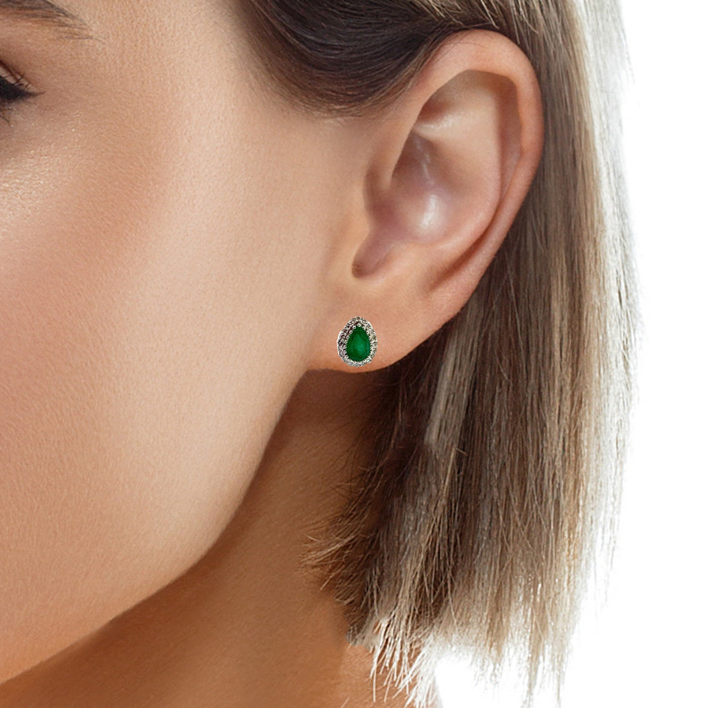 14K WG Emerald & Diamond Stud Earrings