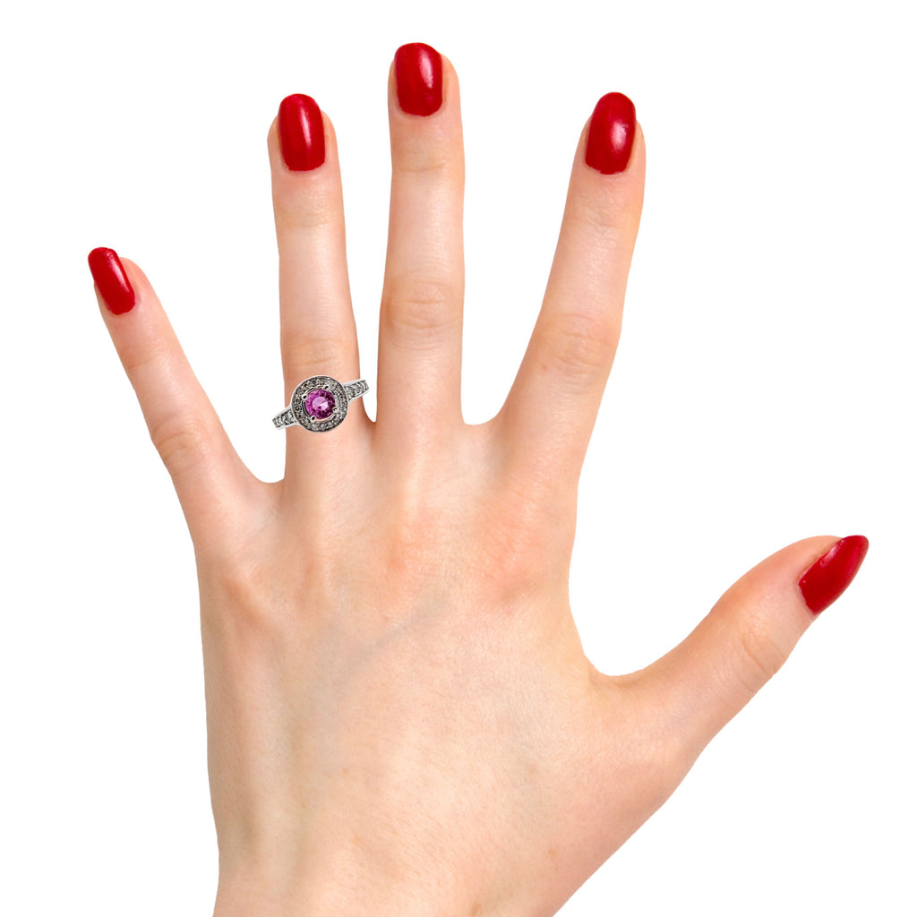 14K WG Pink Sapphire & Diamond Ring