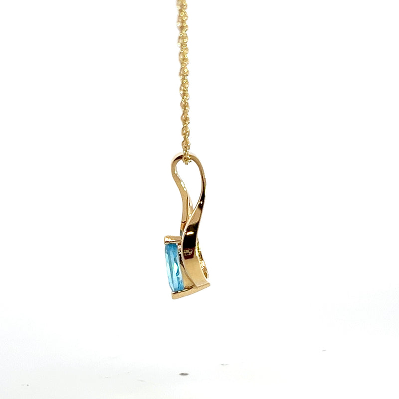 14K YG Blue Topaz & Diamond Pendant