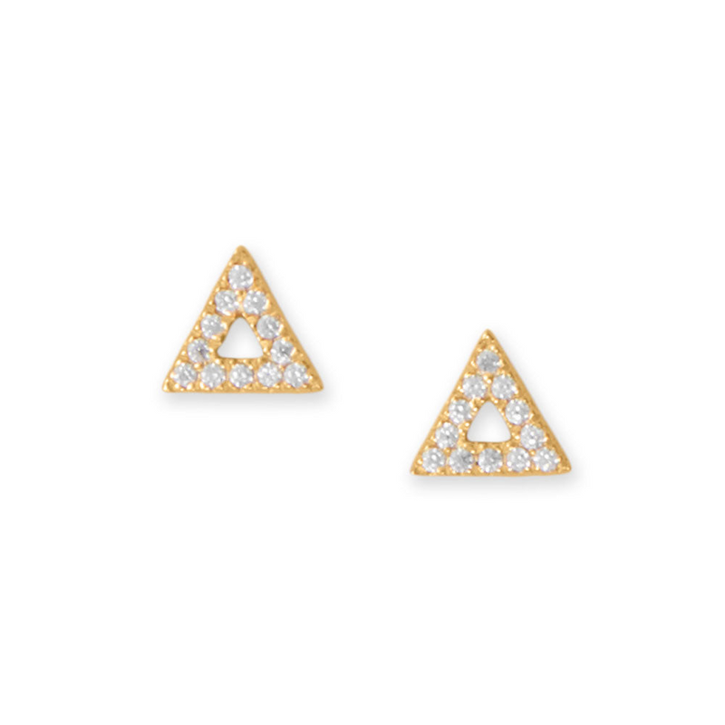 14 Karat Gold Plated CZ Triangle Outline Stud Earrings