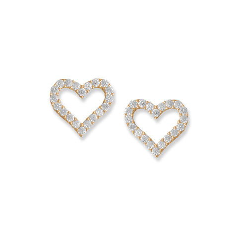 14 Karat Gold Plated CZ Heart Outline Earrings