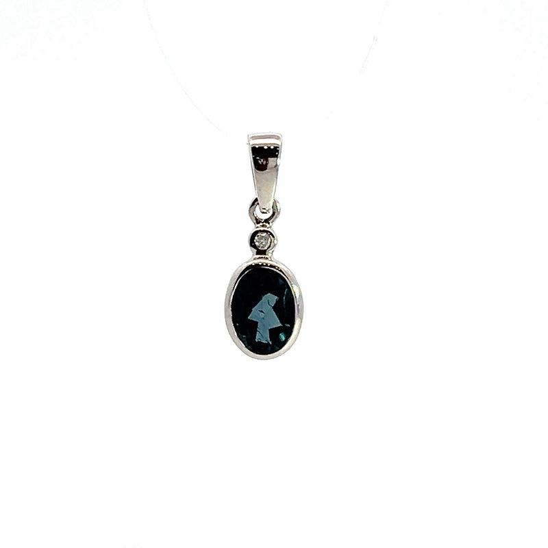 10K WG London Blue Topaz & Diamond Pendant