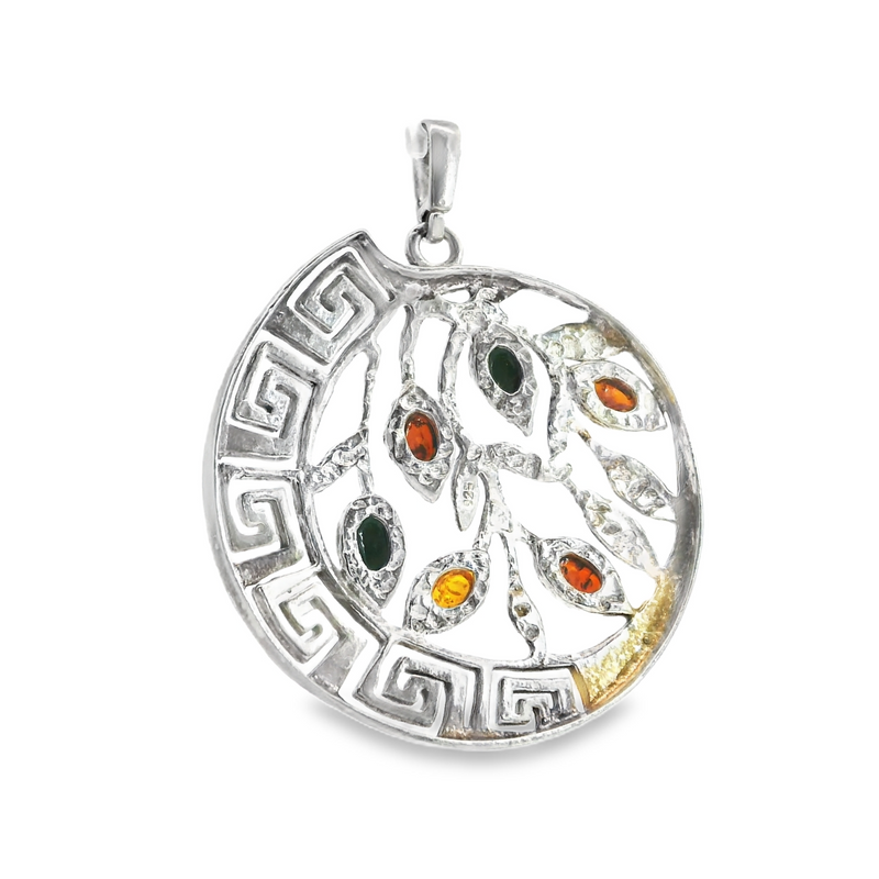 Sterling Silver Amber Greek Key Pendant