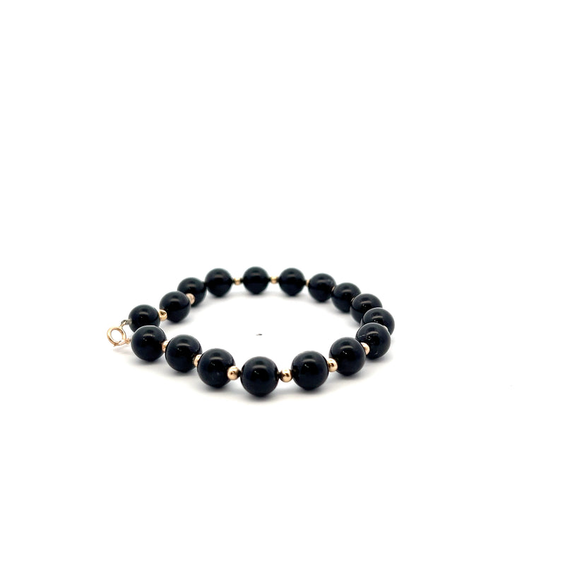 14K YG Black Onyx & Gold Bead Bracelet