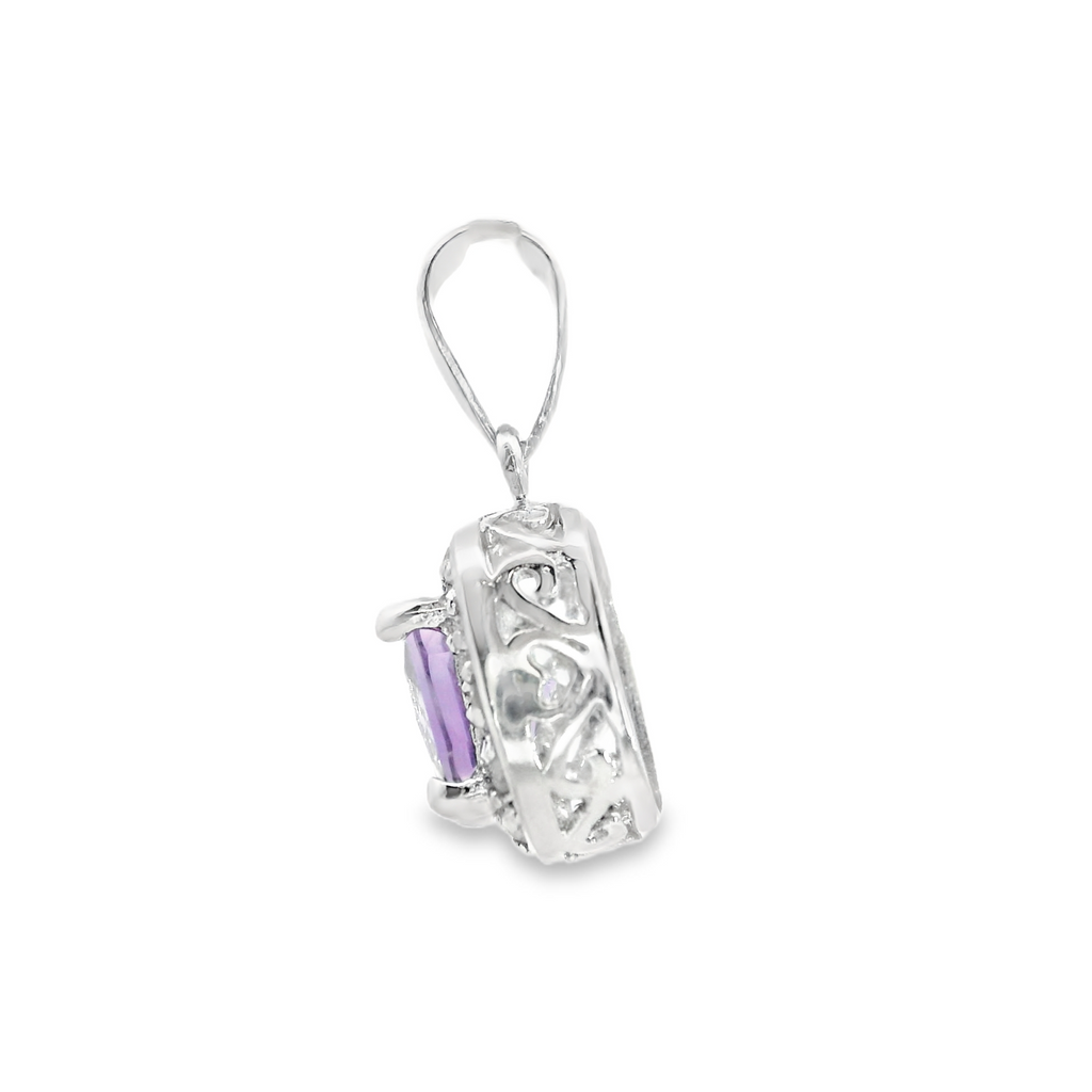 Sterling Silver Purple Stone & Diamond Pendant
