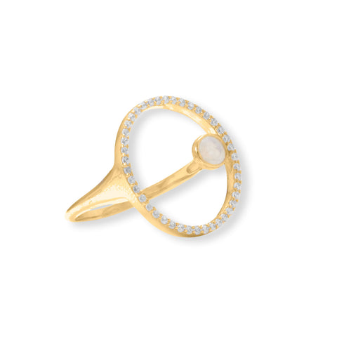 14 Karat Gold Plated Moonstone and CZ Ring