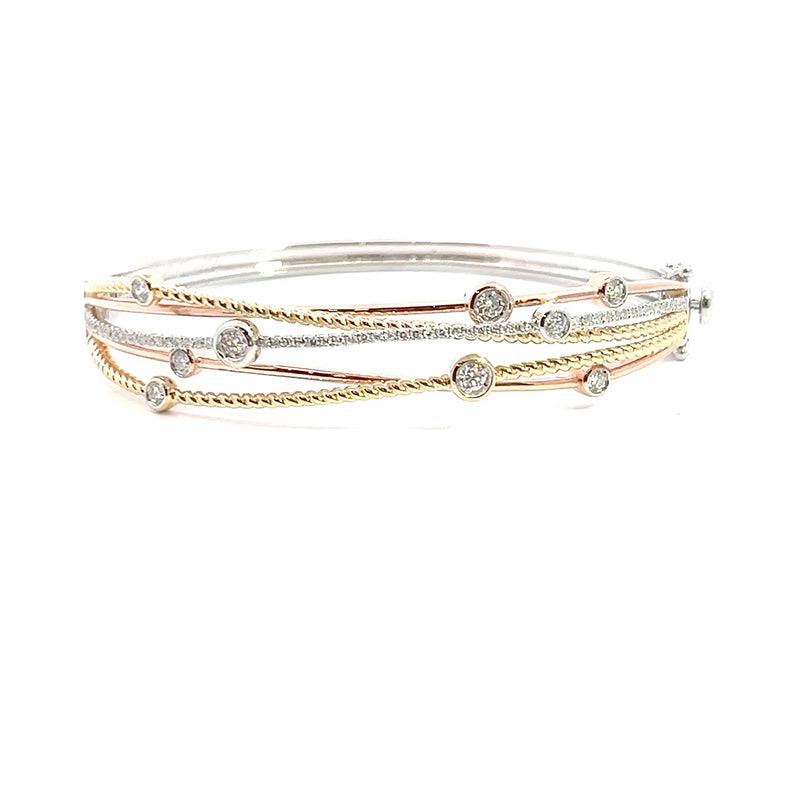 14K Tri Color Diamond Bangle Bracelet