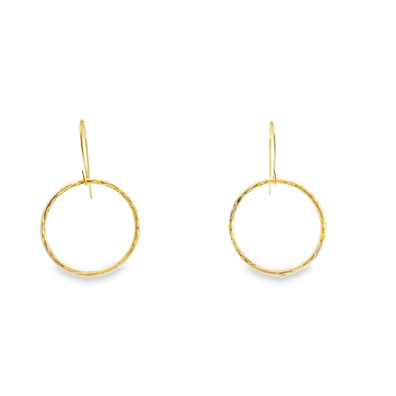 14K YG Diamond Cut Hanging Hoop Earrings