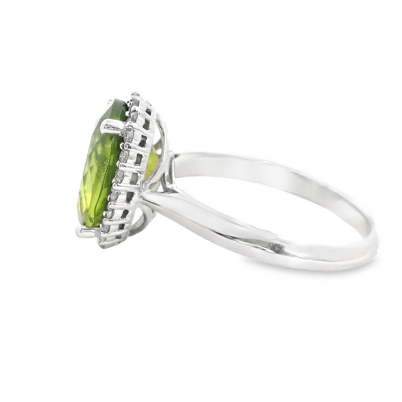 14K WHITE GOLD PERIDOT/DIAMOND RING