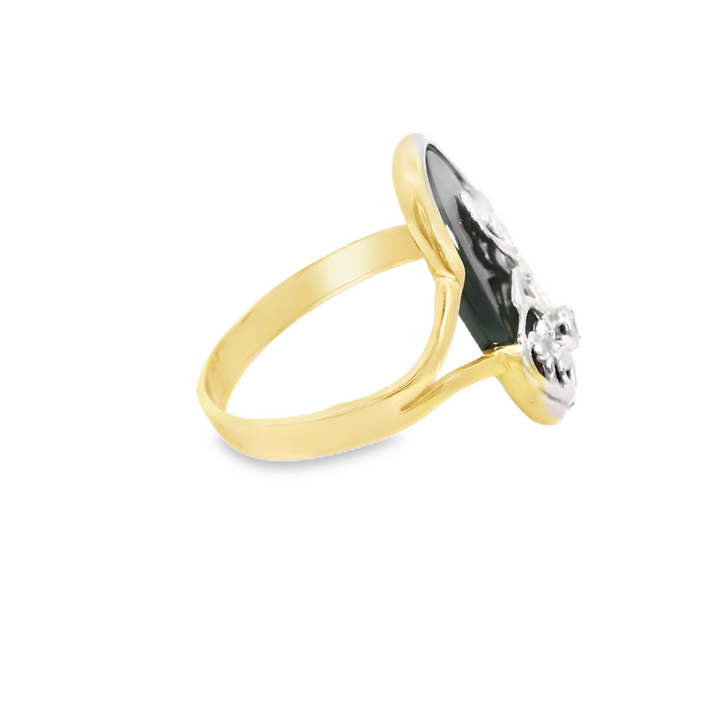 14K Two Tone Onyx & Diamond Ring