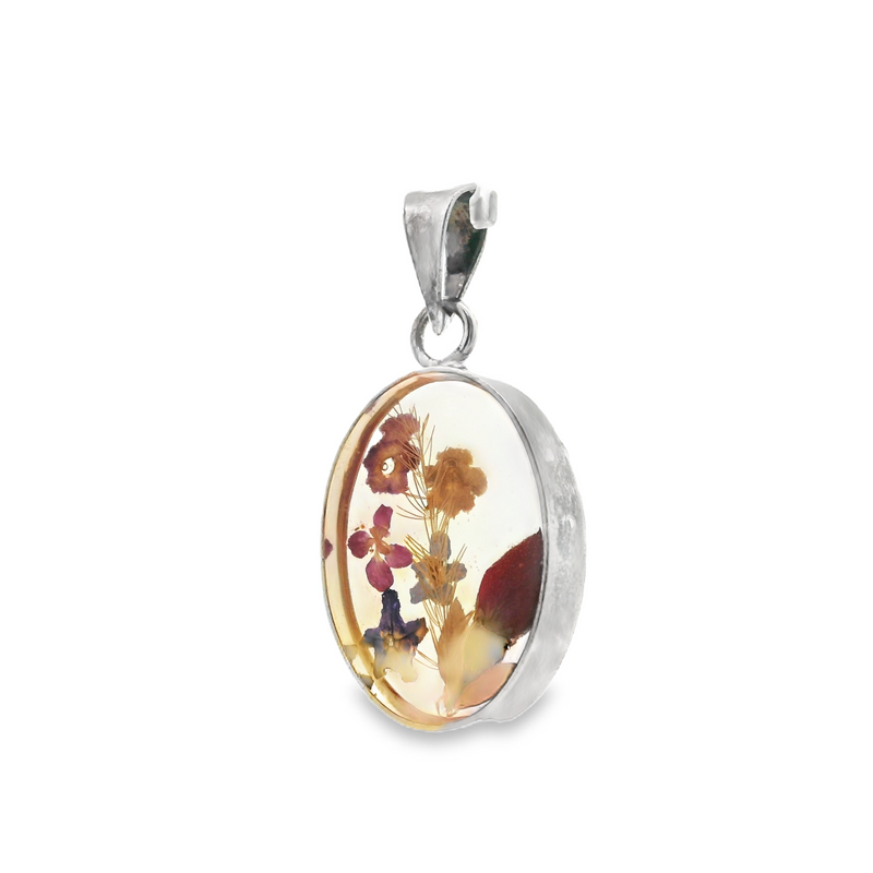 Sterling Silver Flowers in Resin Pendant