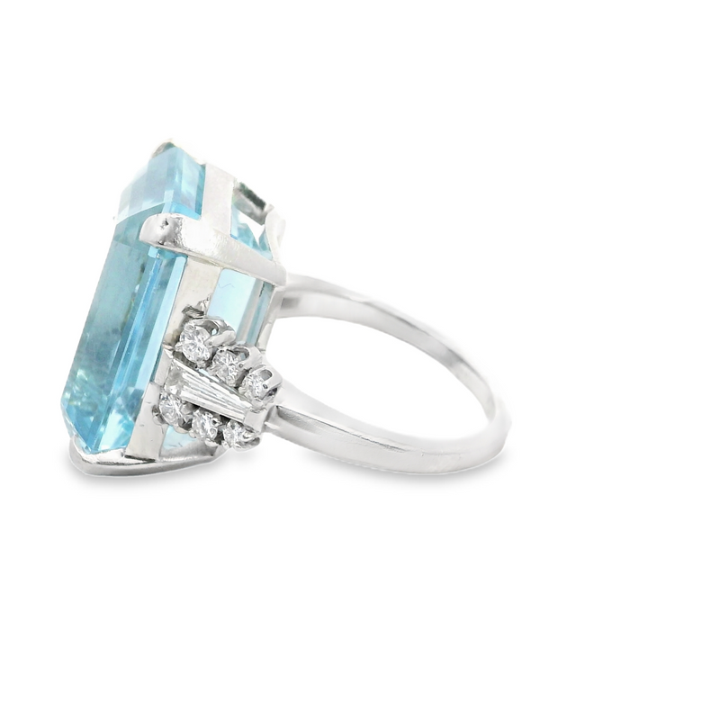 Platinum Aquamarine & Diamond Ring