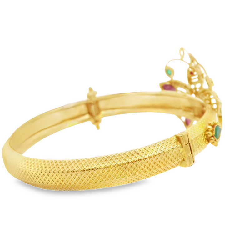 22K Ruby Emerald & Diamond Butterfly Bangle Bracelet