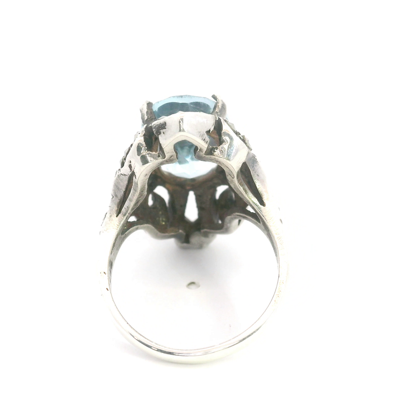 Sterling Silver Blue Topaz & Marcasite Ring