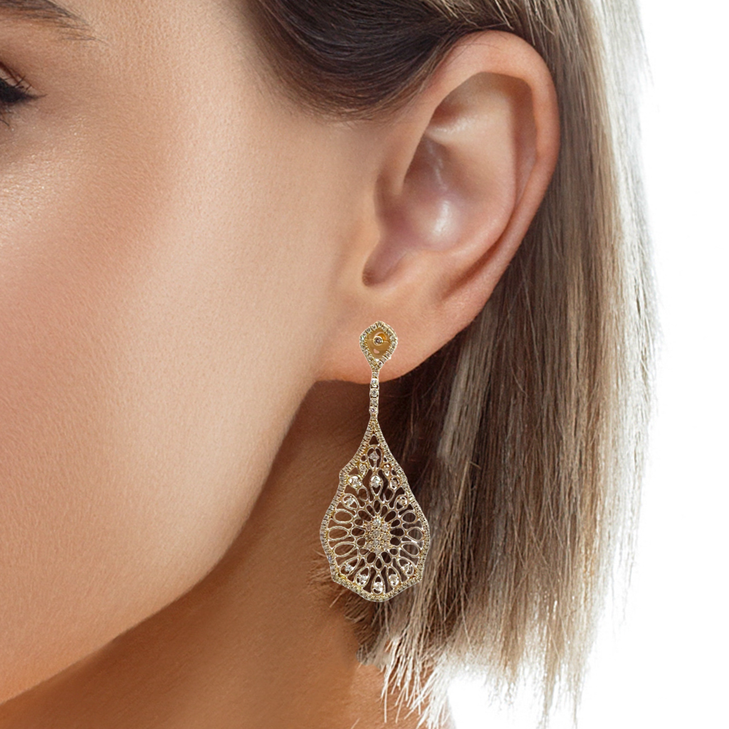 14K YG Filigree Diamond Dangle Earrings