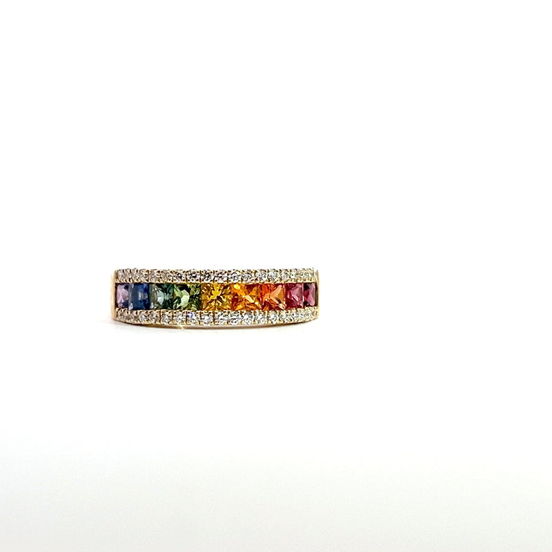 14K YG Rainbow Sapphire & Diamond Band