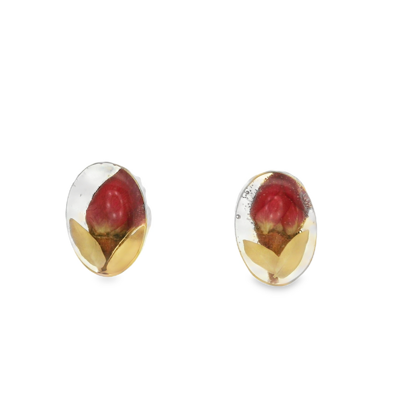 Sterling Silver Rose in Resin Stud Earrings