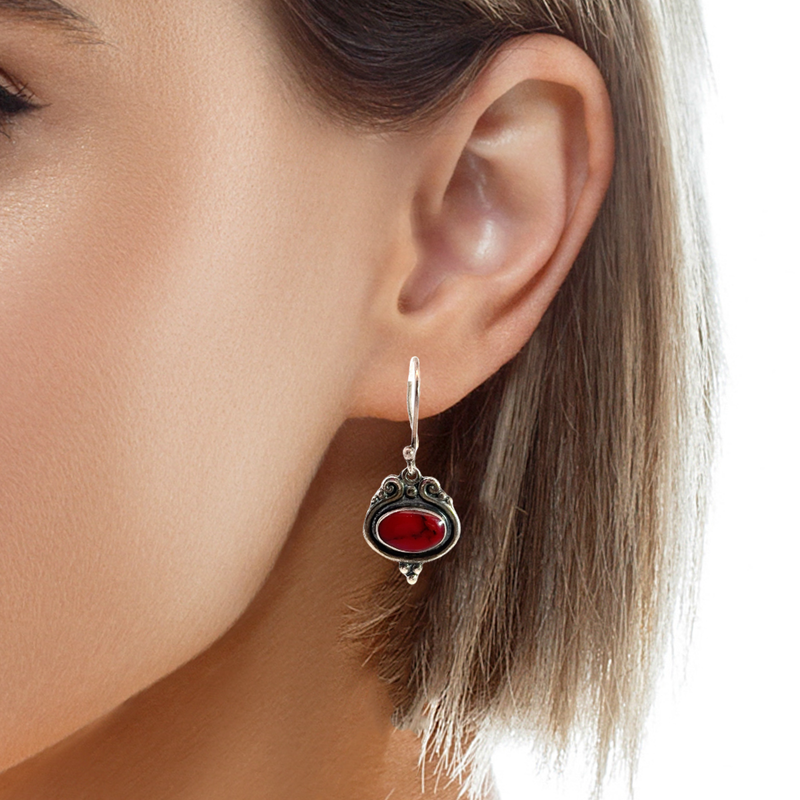 Sterling Silver Red Turquoise Earrings