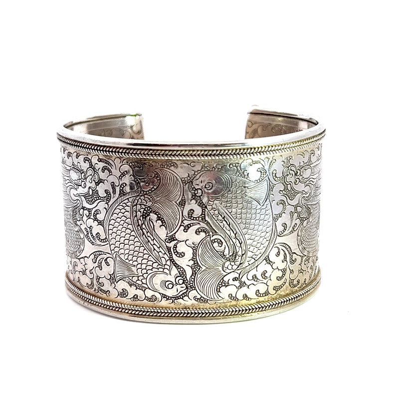 Sterling Silver Engraved Wide Cuff Bracelet