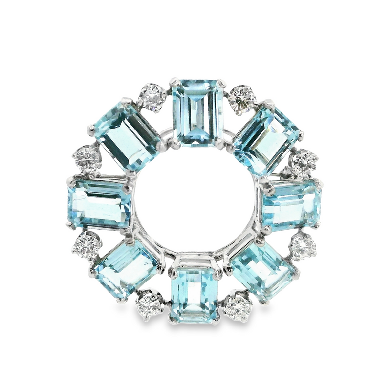 14K WG Aquamarine & Diamond Pendant/Pin