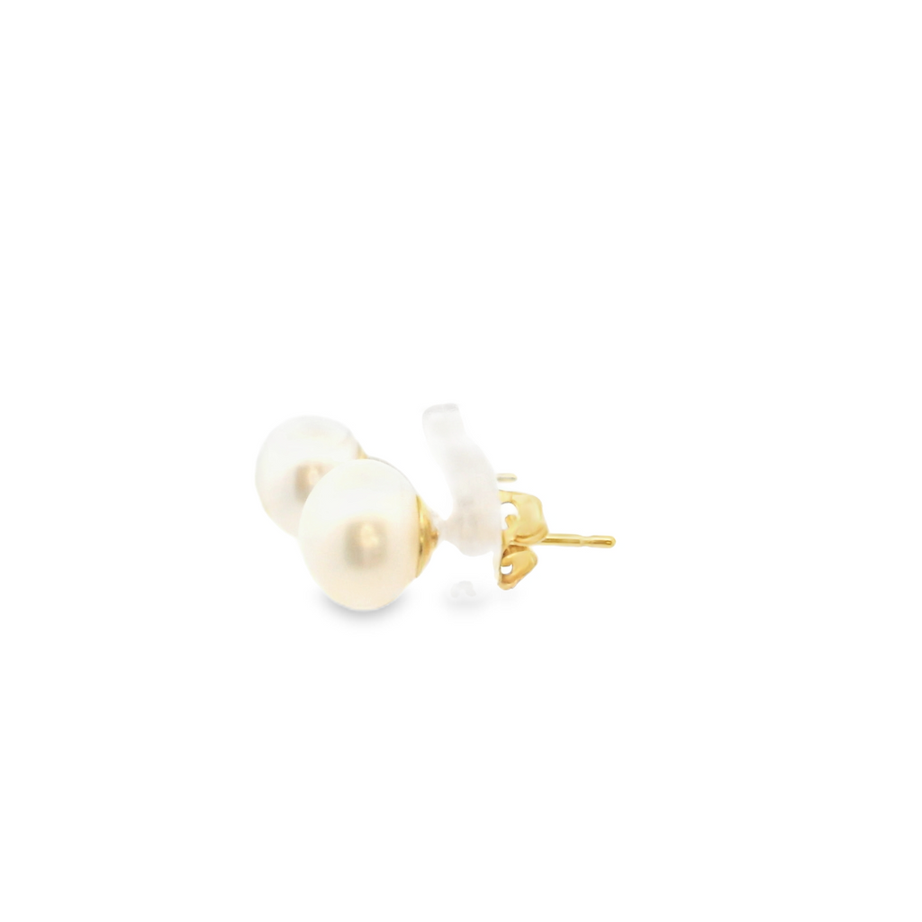 14K YG 7.5mm Button Pearl Earrings