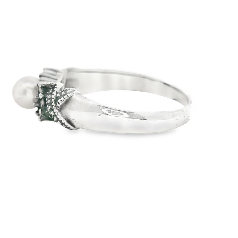 Sterling Silver Pearl & Marcasite Ring
