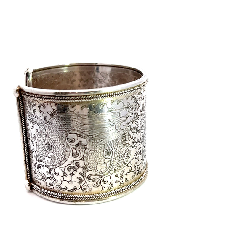 Sterling Silver Engraved Wide Cuff Bracelet